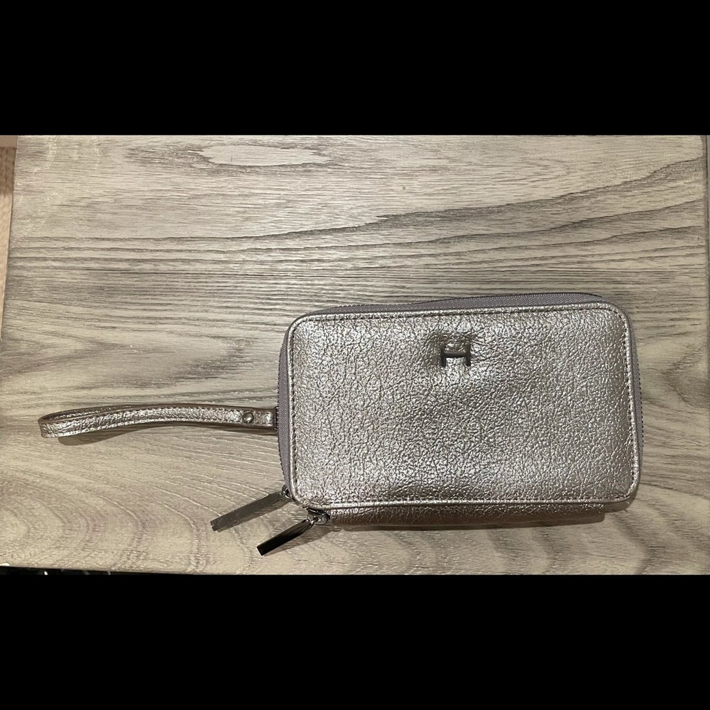 H by Halston Double Zipper Silver Wallet